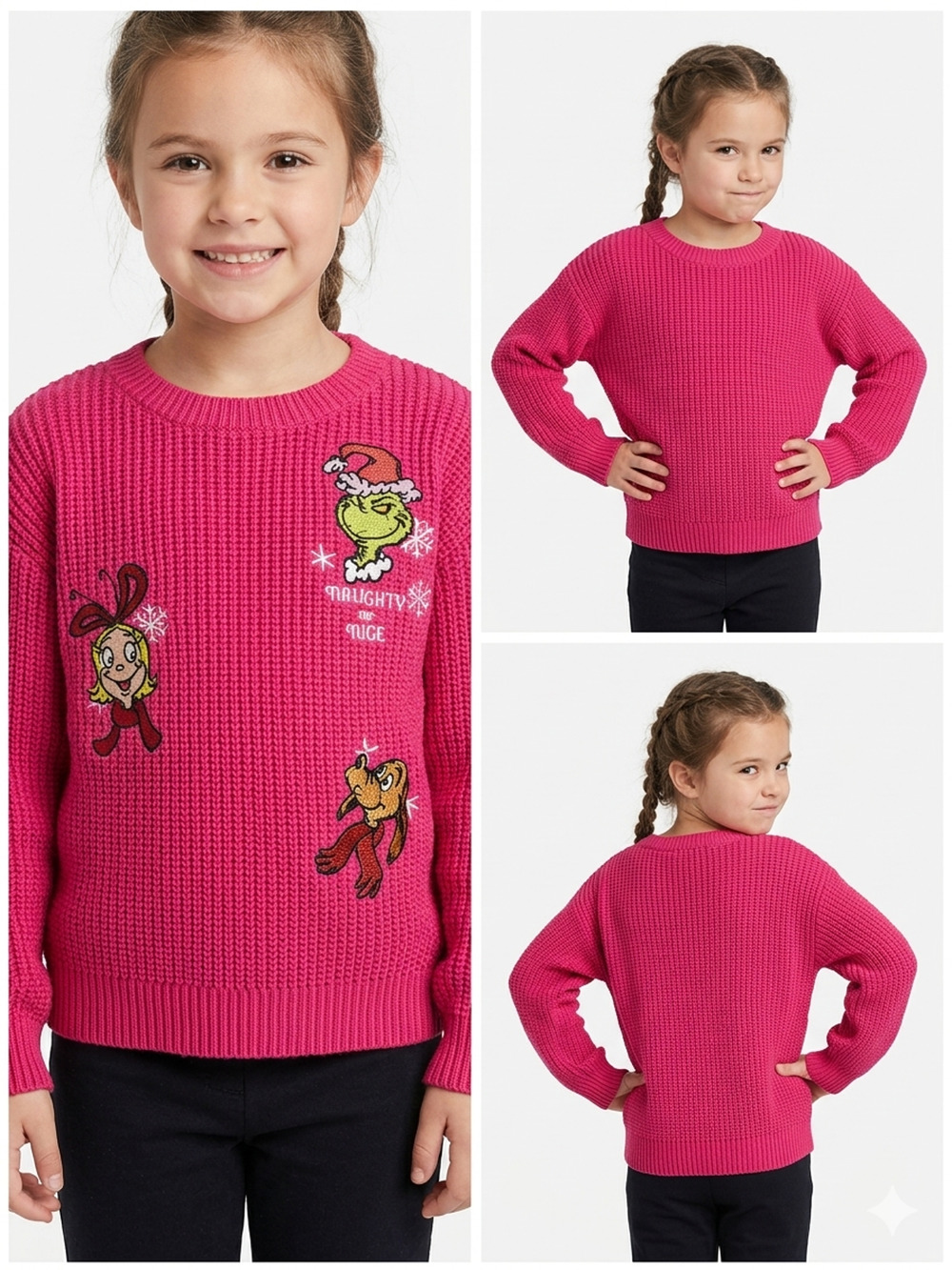 Dr. Seuss The Grinch Who Stole Christmas Girls Sweater Pink Knit 6X NW Cindy Lou